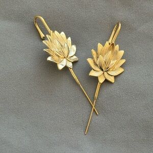 Gold Lotus Blossom Cuff Earrings